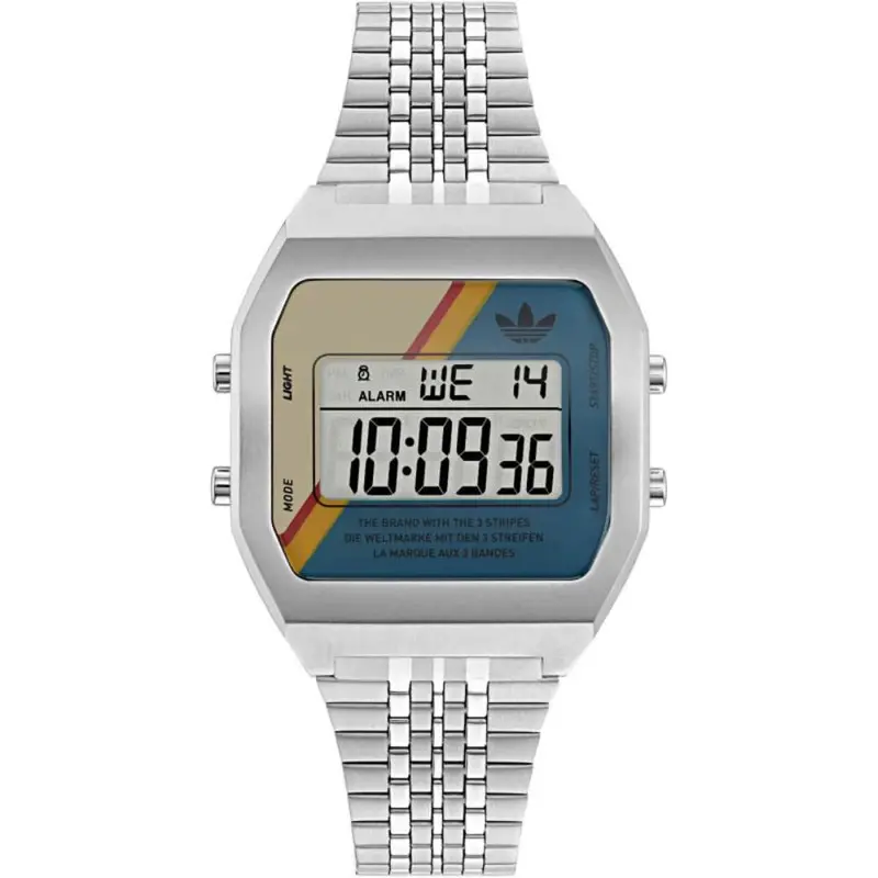 Adidas Digital Silver Stainless Steel Strap Unisex Watch Aost23556 1