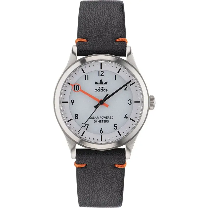 Adidas Originals Silver Dial Black Leather Strap Men Watch Aost23045 1