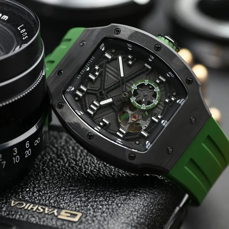 Ag Collective Black Dial Green Silicon Strap Men Watch G 8047 Bk-Bkgn 1