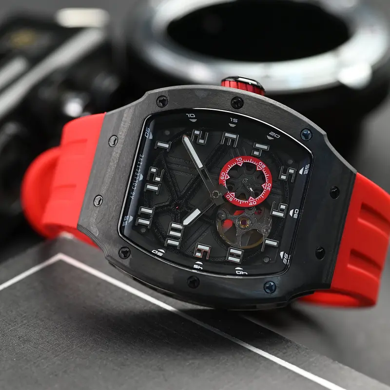 Ag Collective Black Dial Red Silicone Strap Men Watch G 8047 Bk-Bkr 1