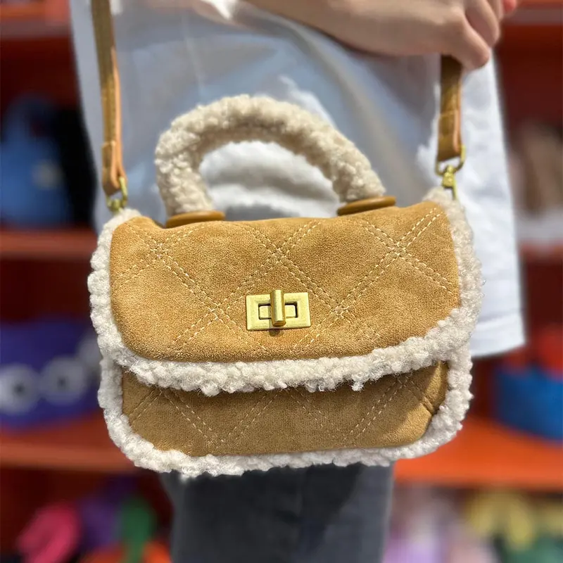Ag Collective Elegant Shearling Effect Crossbody Handbag Stylish Brown Shoulder Bag Canvas 1