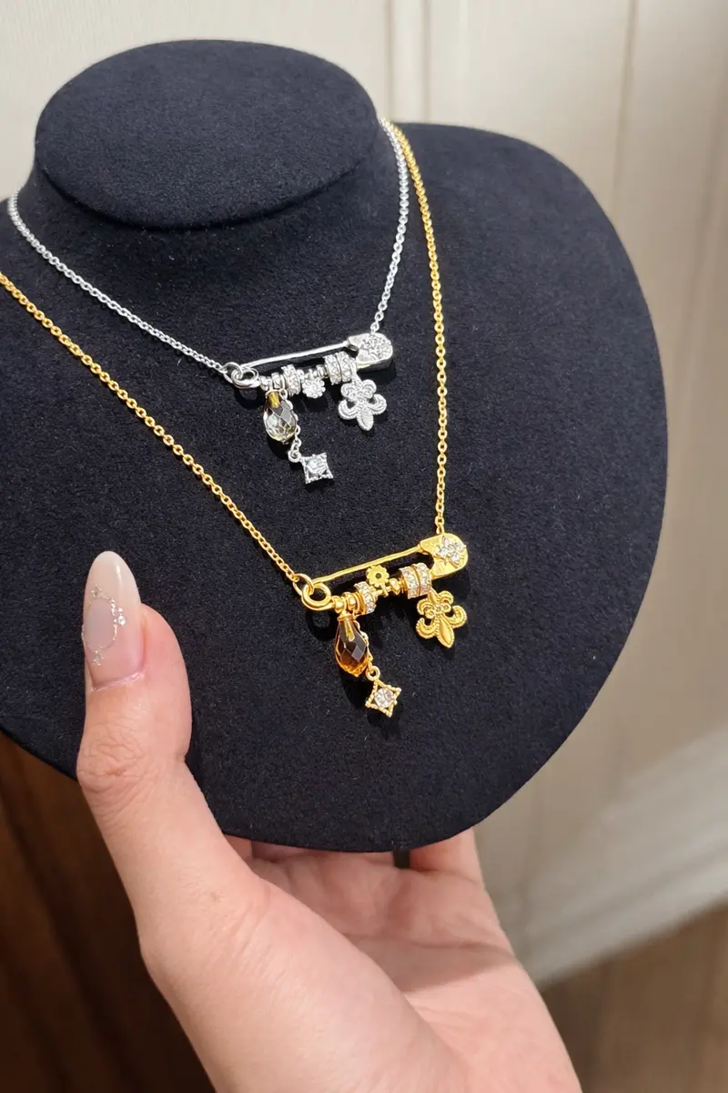 Ag Collective Jewelry – Fortune Keepsake Safety Pin Charm Necklace 1