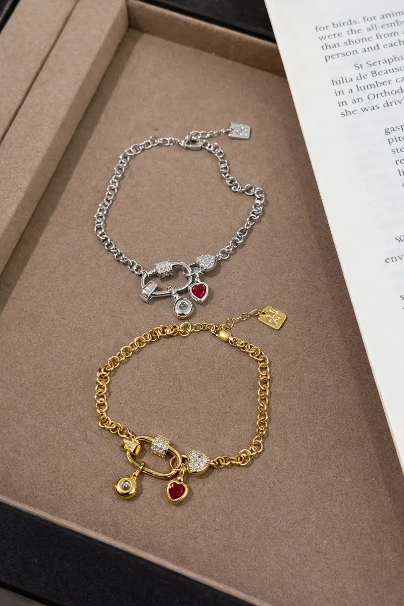 Ag Collective Jewelry – Heartlock Charm Bracelet (Gold / Silver) 1
