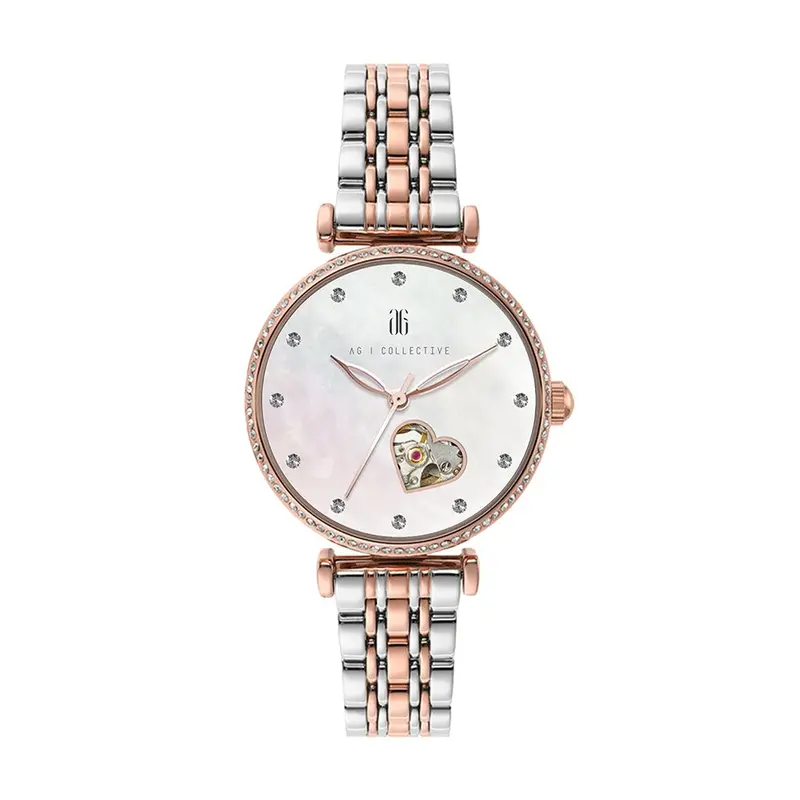 Ag Collective L 5043 Series Open Heart With 12 Stones Stainless Steel Strap Women Watch 2