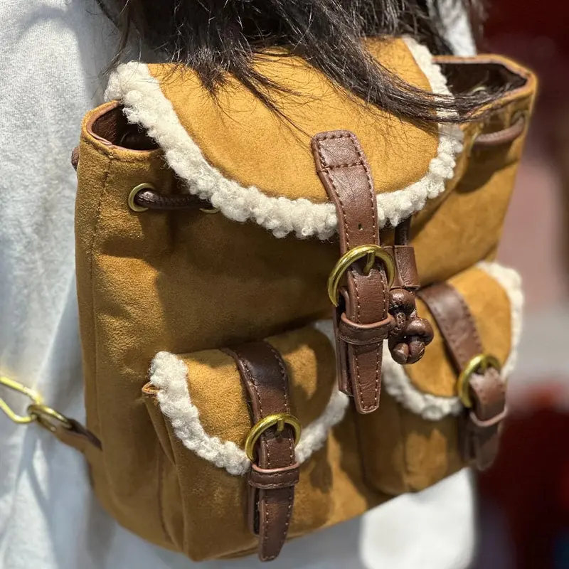 Ag Collective Retro Fluffy Buckle Backpack Cute Casual Women's Bag 1