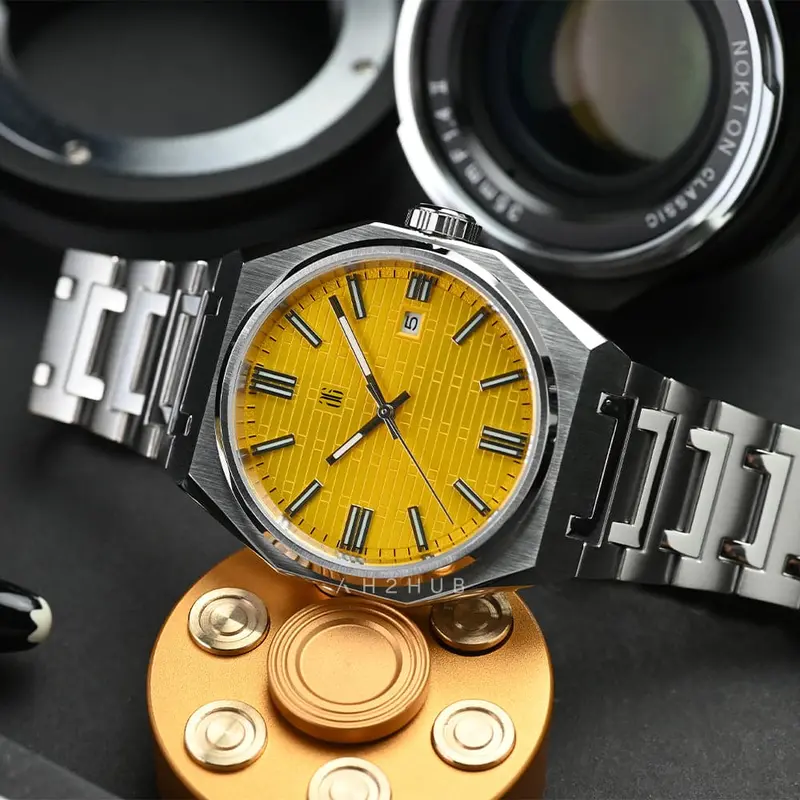 Ag Collective Silver Stainless Steel Strap Gold Dial Men Watch G 8048 S-Yw 2