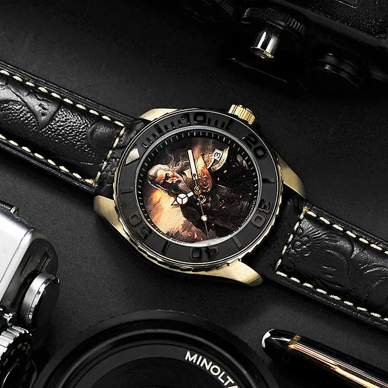 Ag Collective The Huang Zhong San Guo Series Black Leather Strap Men Watch G 8040 San-Shi 1