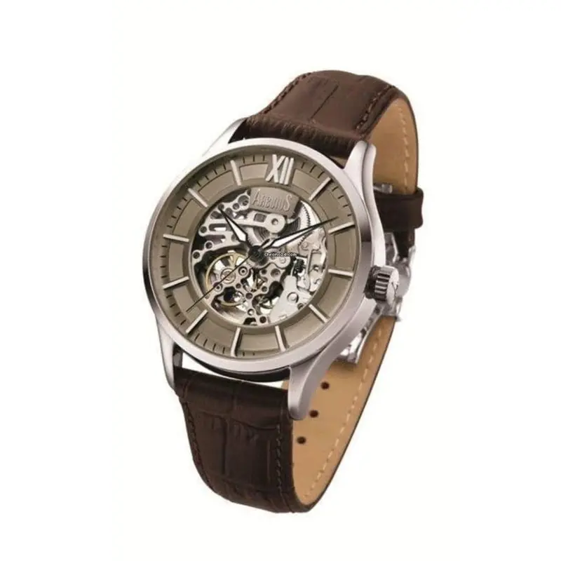 Arbutus Ar901sff Rotary Rotary Skeleton Brown Leather Men's Watch 1