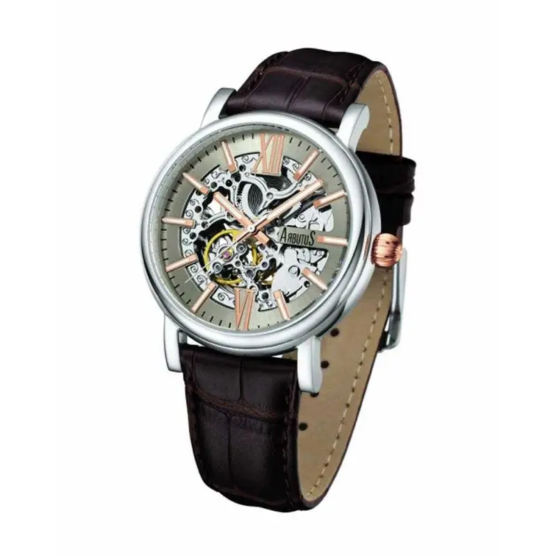 Arbutus Automatic Silver Stainless Steel Ar911sff Brown Leather Strap Men's Watch 1
