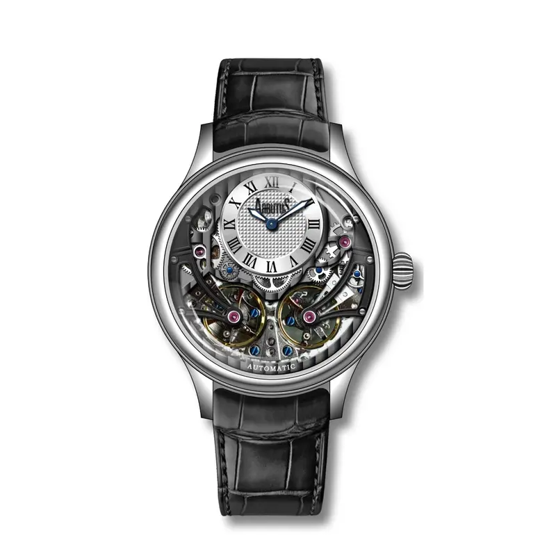 Arbutus Black Leather Strap Double Balance Wheel Ar2404rbb 1