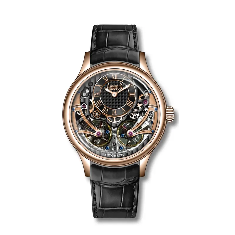 Arbutus Black Leather Strap Double Balance Wheel Ar2404swb 1