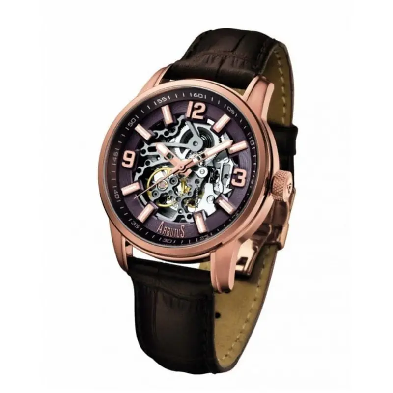 Arbutus Classic Ar904rff Skeleton Brown Leather Men's Watch 1