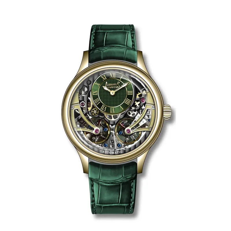 Arbutus Green Leather Strap Double Balance Wheel Ar2404ggg 1