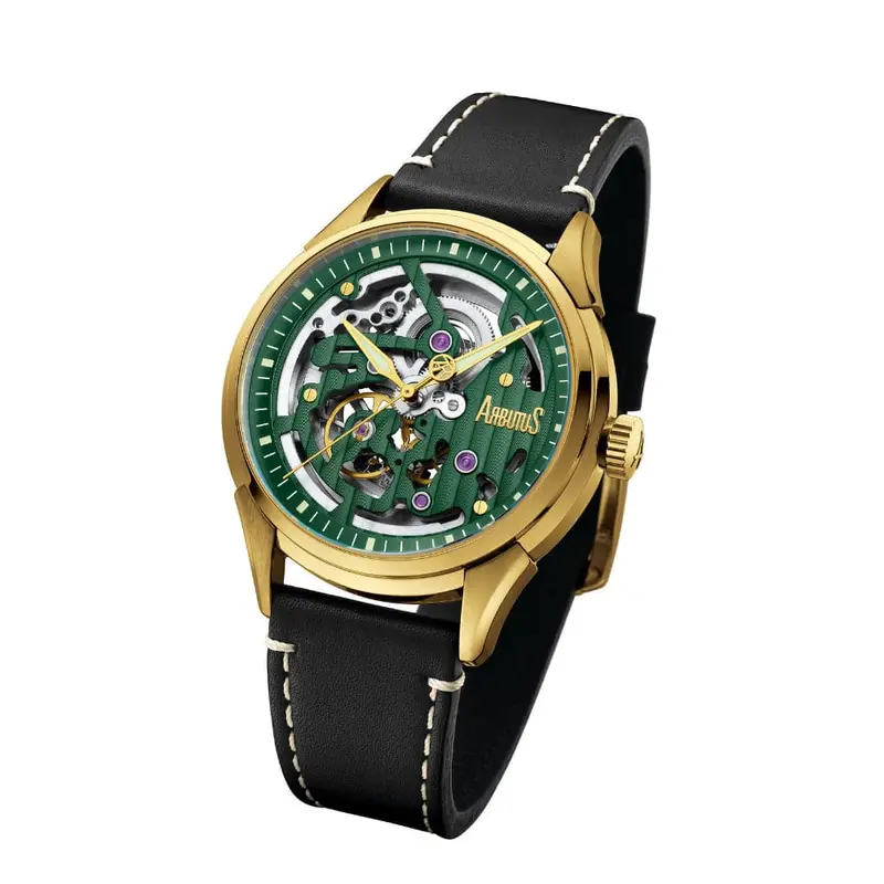 Arbutus Skeleton Dial Black Leather Strap Men Watch Ar1801ggb 1