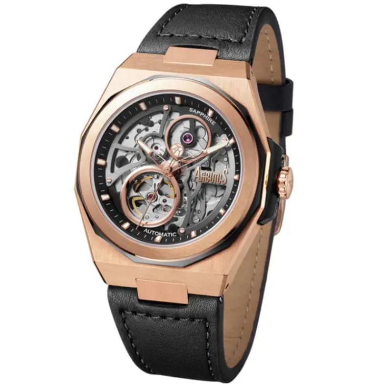 Arbutus Wall Street Icon Automatic Black Leather Strap Men Watch Ar2203rbb 1