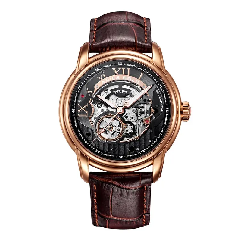 Aries Gold Automatic Infinum El Toro Brown Men's Watch - Skeleton Dial | G 9005 Rg-Bk 1