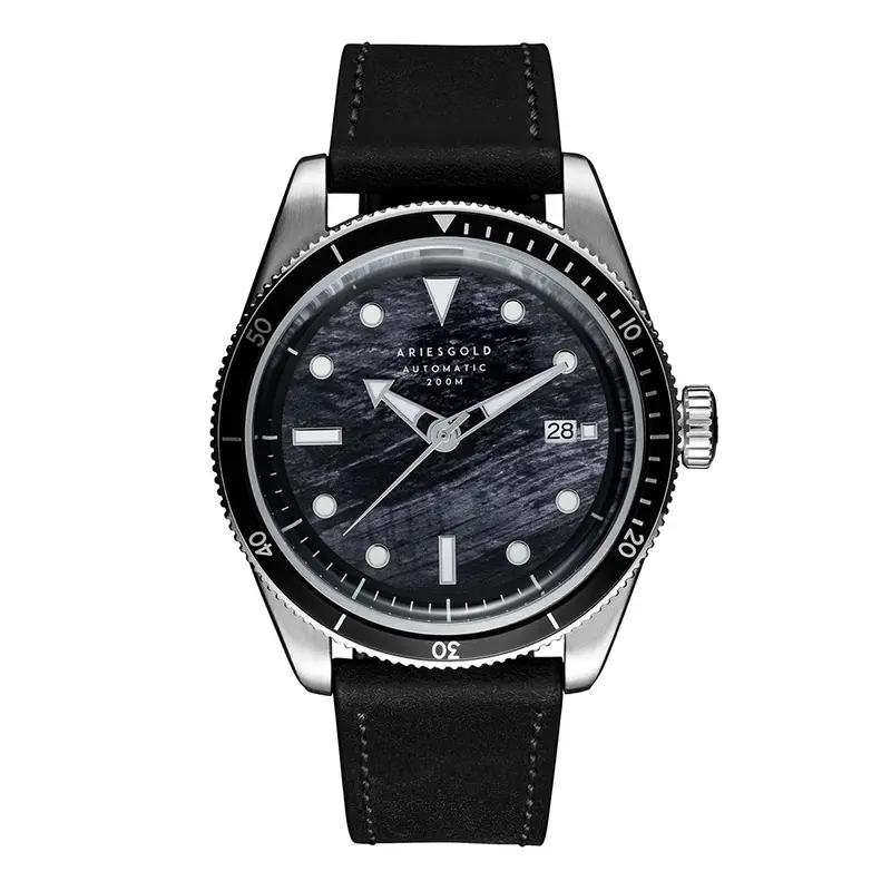 Aries Gold Black Sea Men's Watch - Genuine Leather Strap | G 9027 S-Bkt1 1