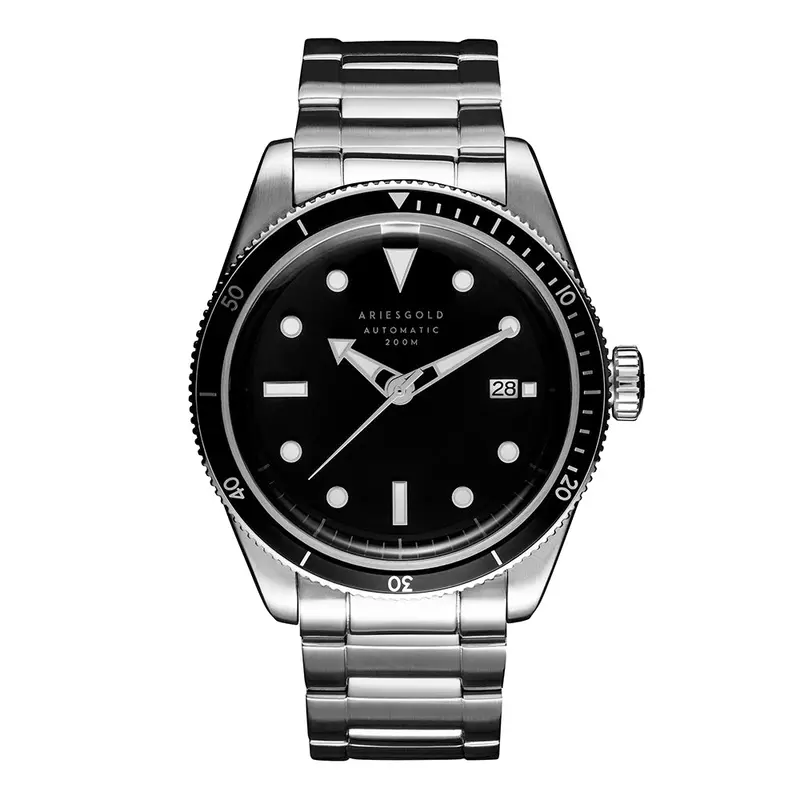 Aries Gold Black Sea Silver Men's Watch - Japan Automatic | G 9027 S-Bk 1