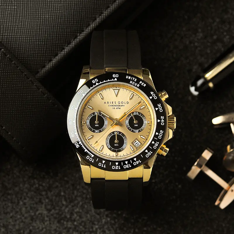 Aries Gold Chronograph Black Men's Watch - Silicone Strap | G 7024A Series 1