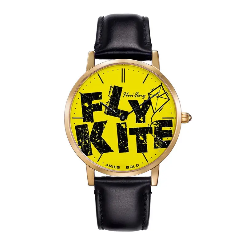 Aries Gold Customised Gold Stainless Steel Watch - Fly Kite Yellow Unisex Leather Strap Watch 1