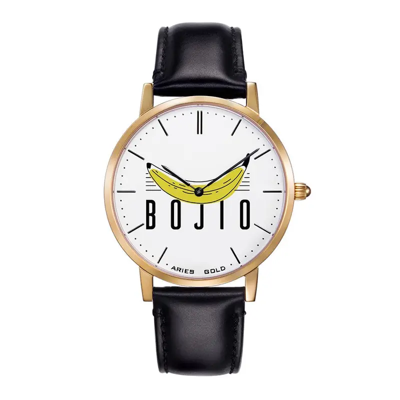 Aries Gold Customised Gold Stainless Watch -  Bojio White Unisex Leather Strap Watch 1
