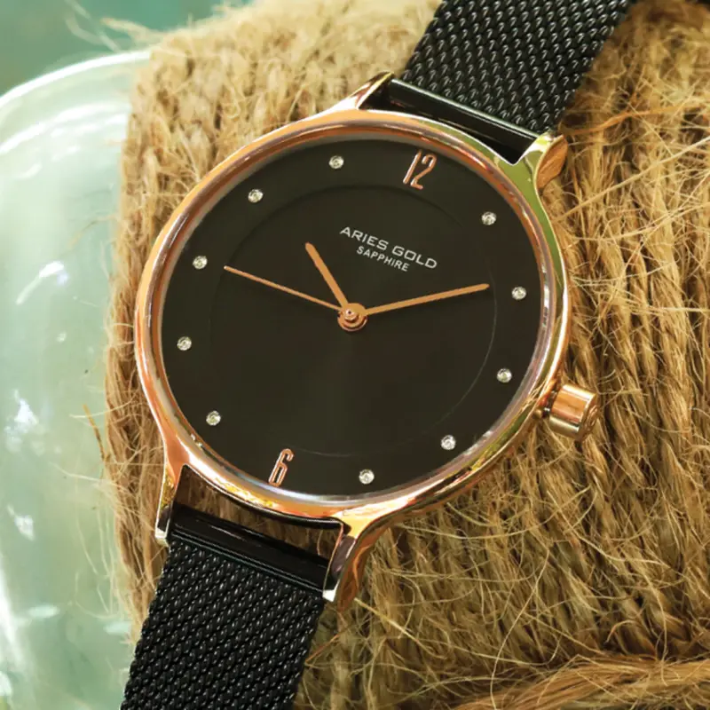 Aries Gold Enchant Black Women's Watch - Mesh Strap | L 5033Z Rg-Bk 2