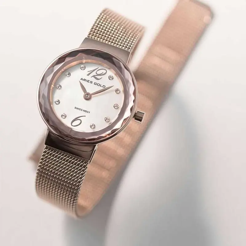 Aries Gold Enchant Jewel Rose Gold Women's Watch - Mesh Strap | L 135 Rd-Mop 2