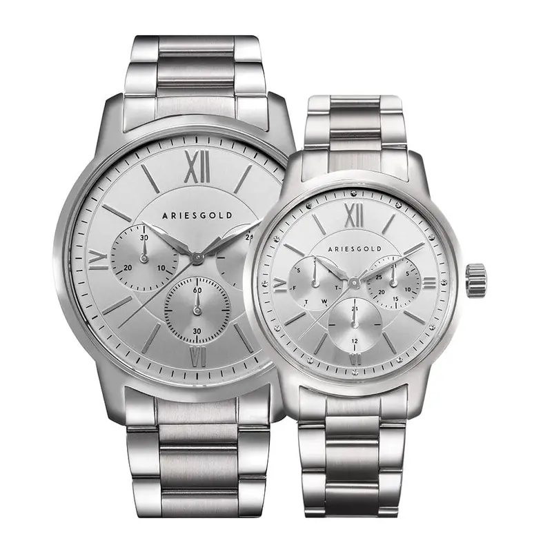 Aries Gold Eternal Silver Couple's Watch - Multifunction | G 1027 & L 1028 S-S 1