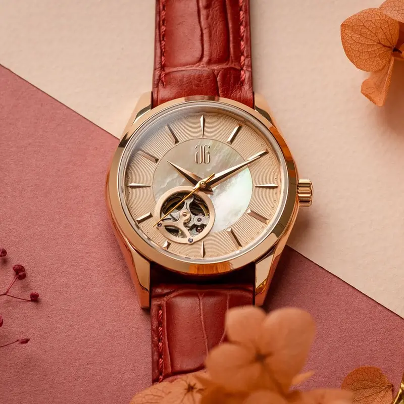 Aries Gold Goldex Red Women's Watch - Open Heart | L 8023 Rg-Bei 2