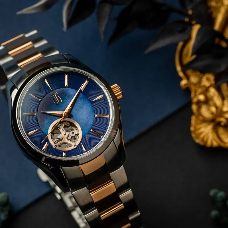 Aries Gold Goldex Two-Tone Women's Watch - Open Heart | L 8023 Srg-Bu 2