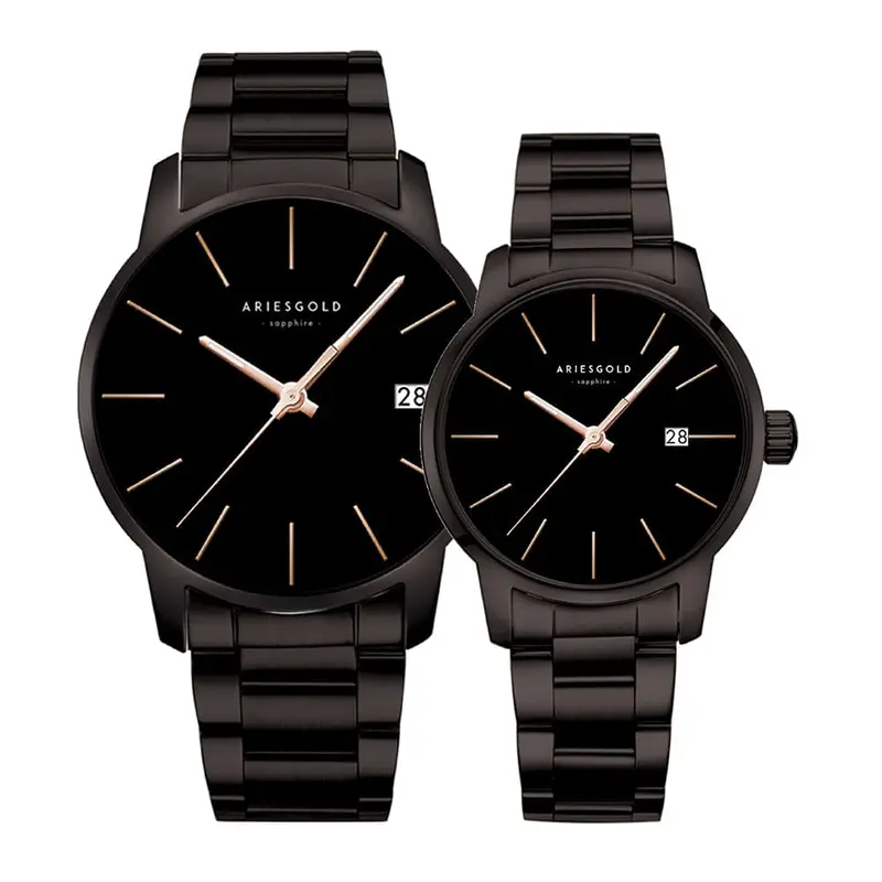 Aries Gold Infinity Black Couple's Watch - Sapphire Glass | G 1029 & L 1030 Bk-Bkrg 1