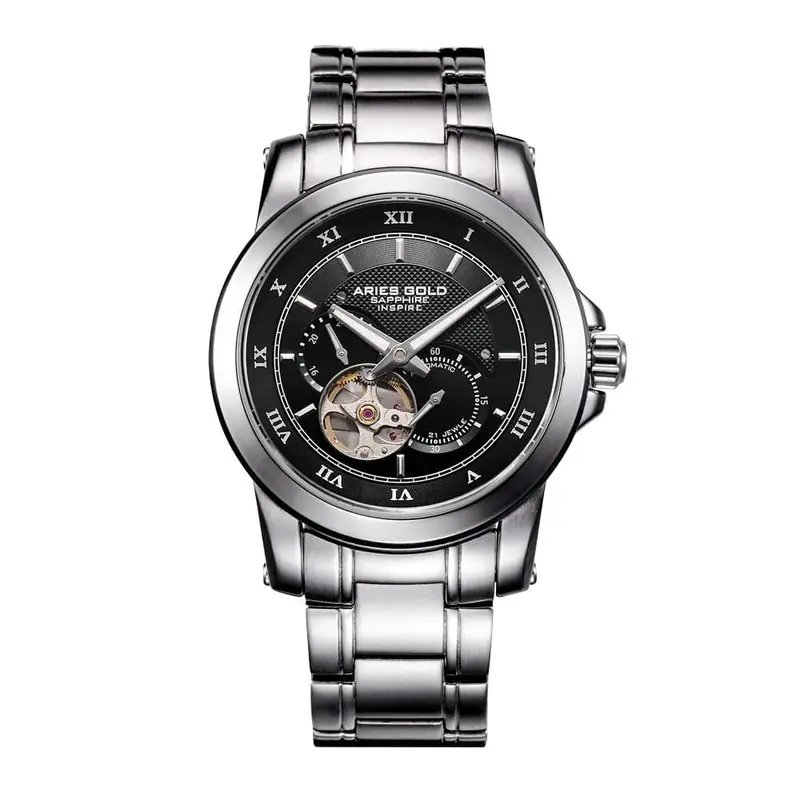 Aries Gold Infinum Forza Silver Men's Watch - Open Heart | G 9001 S-Bk 1