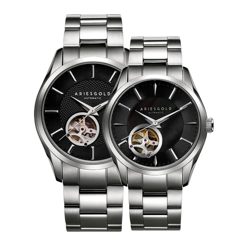 Aries Gold Inspira Silver Couple's Watch - Open Heart | G 9022 & L 9023 S-Bk 1