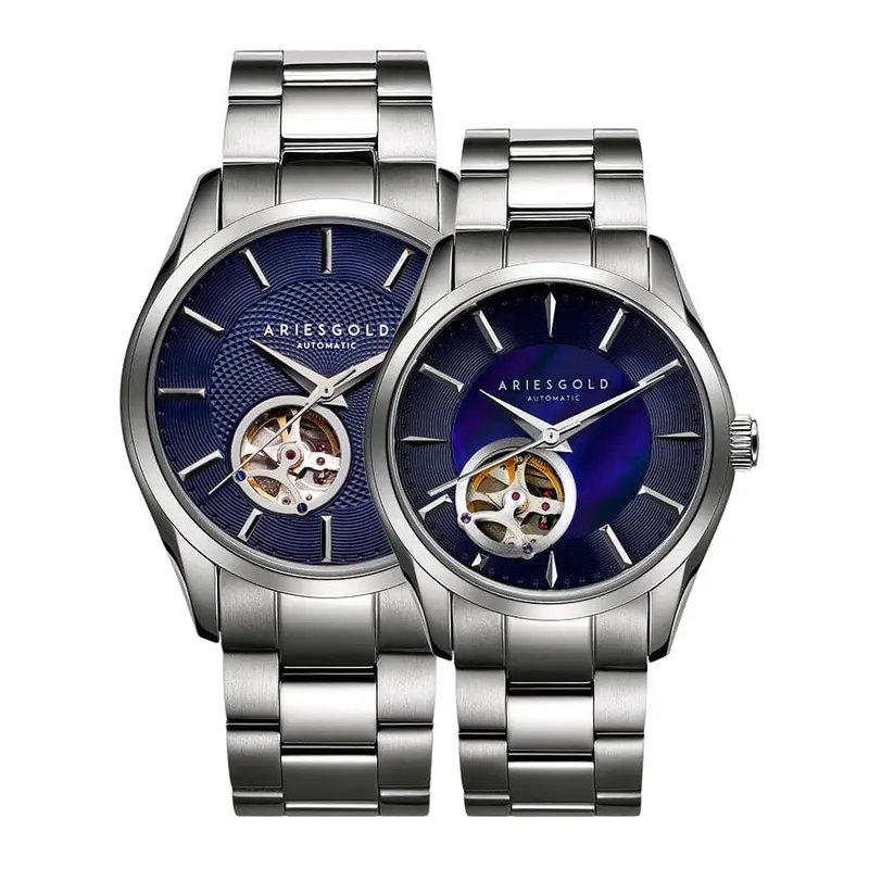 Aries Gold Inspira Silver Couple's Watch - Open Heart | G 9022 & L 9023 S-Bu 1
