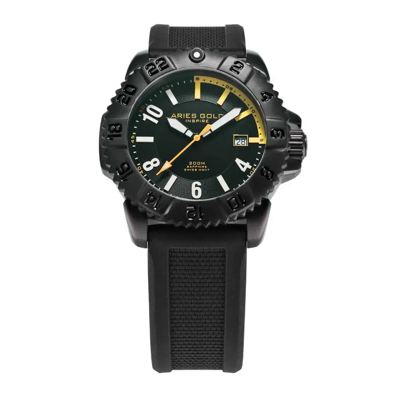 Aries Gold Inspire Black Men's Watch -  Silicon | G 703R Bk-Yw 1