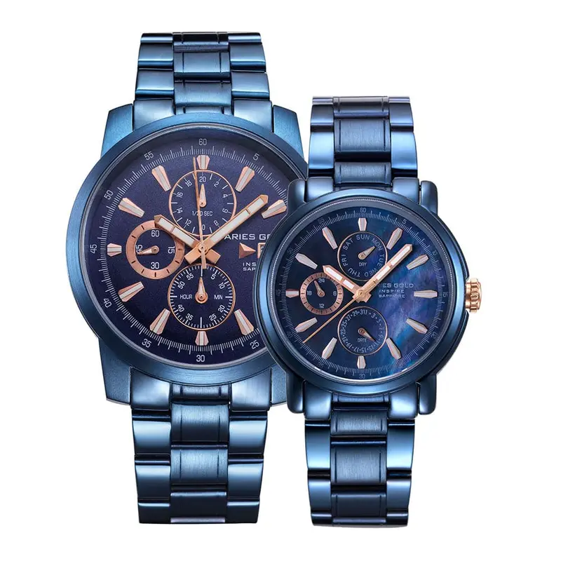 Aries Gold Inspire Contender Blue Couple's Watch - Chronograph | G 7301 Bu-Burg & B 7302 Bu-Burg 1