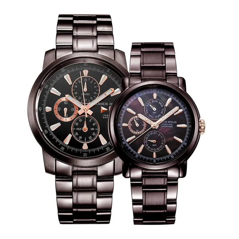 Aries Gold Inspire Contender Rose Gold Couple's Watch - Chronograph | G 7301 & B 7302 Cf-Bkrg 1