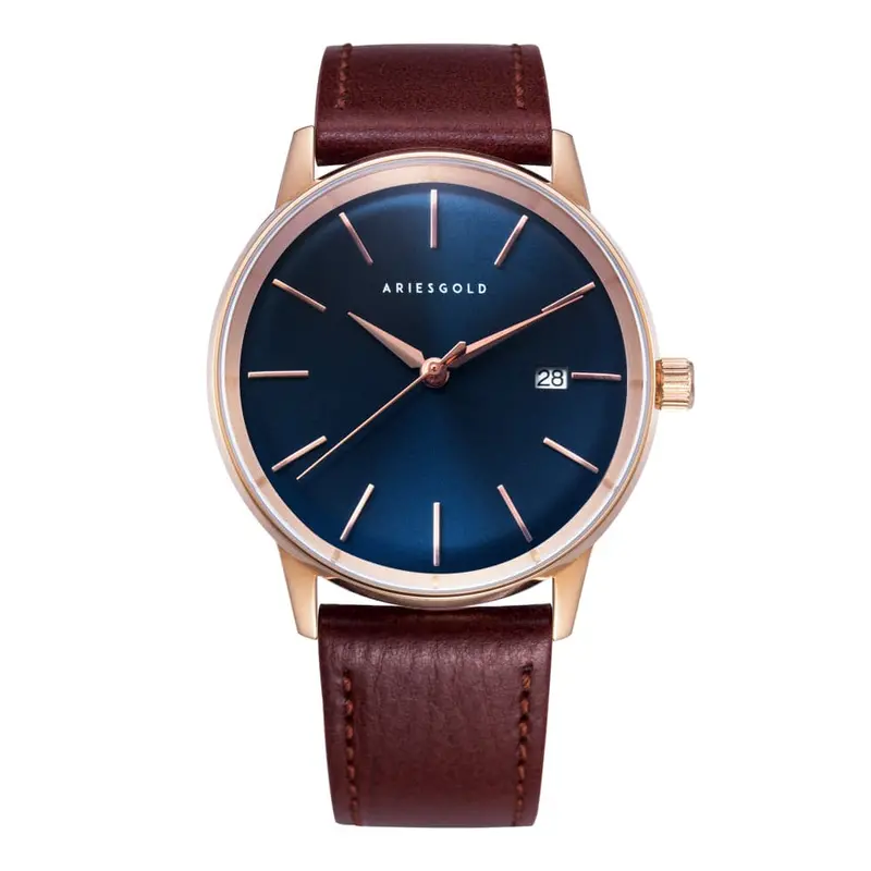 Aries Gold La Oro Blue Dial Men's Watch - Genuine Leather Strap | G 9026 Rg-Bu 1