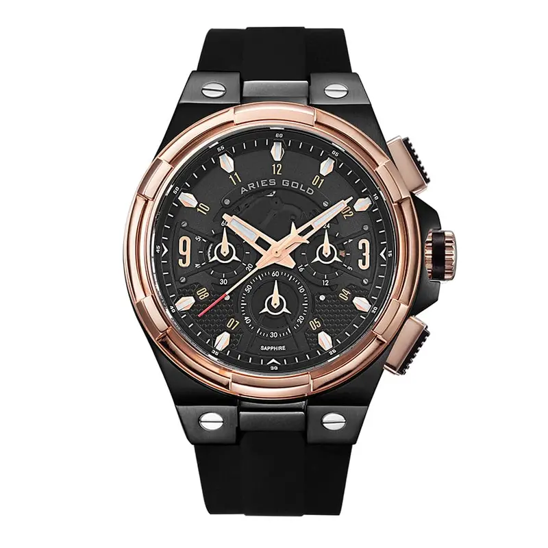 Aries Gold Lightning Black Men's Watch - High-Tech Silicon Strap | G 7016 Bkrg-Bkrg 1