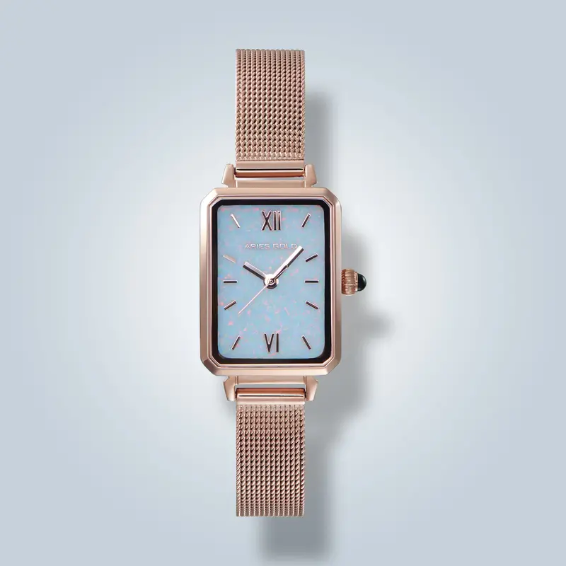 Aries Gold Lustre Blue Dial Gem Women's Watch - Mesh Strap | L 5018 Rg-Wopal 1