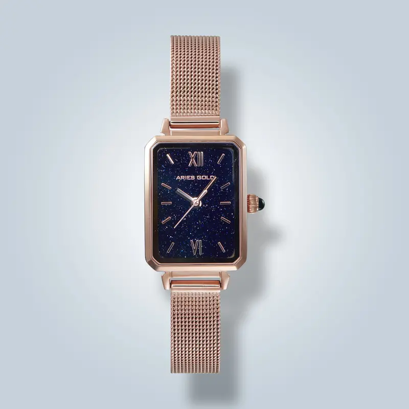 Aries Gold Lustre Gem Blue Dial Women's Watch - Mesh Strap | L 5018 Rg-Busand 1