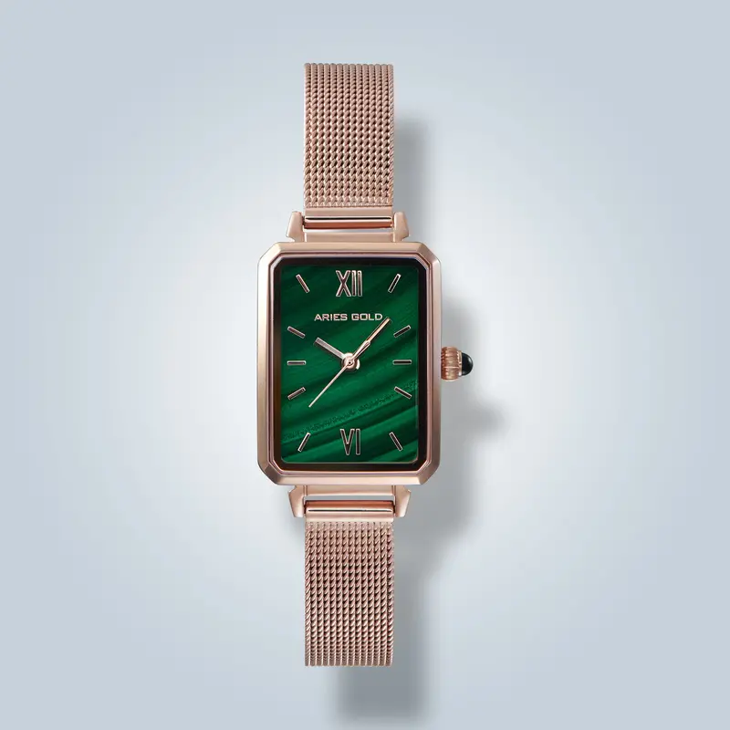 Aries Gold Lustre Gem Green Dial Women's Watch - Mesh Strap | L 5018 Rg-Gnmal 1