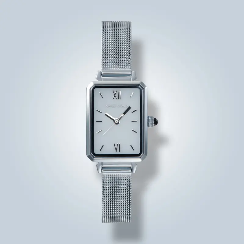 Aries Gold Lustre Gem Silver Women's Watch - Mesh Strap | L 5018 S-W 1