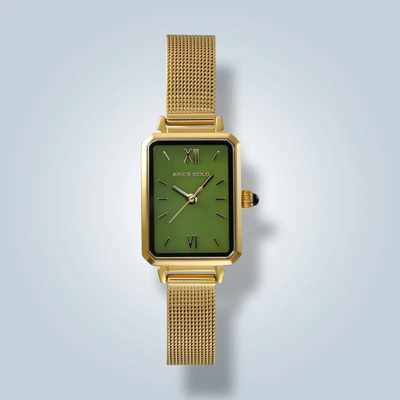 Aries Gold Lustre Gold Gem Mint Green Dial Women's Watch - Mesh Strap | L 5018 G-Gnonyx 1