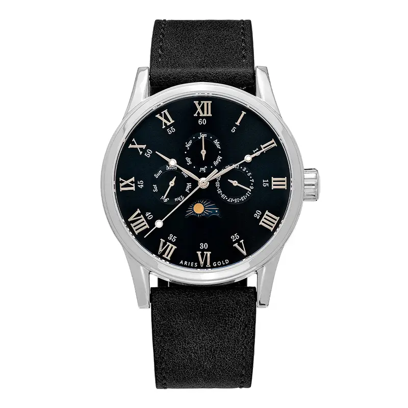 Aries Gold Multifunction Black Men's Watch - Moon Phase | G 7019 S-Bk 1