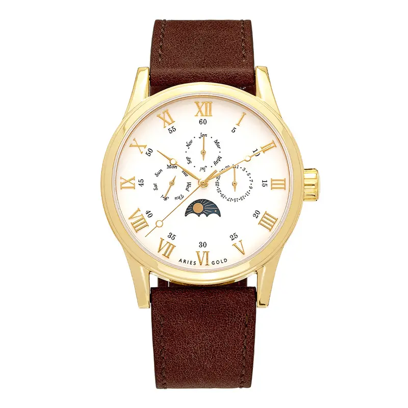 Aries Gold Multifunction Brown Men's Watch - Moon Phase | G 7019 G-Wg 1