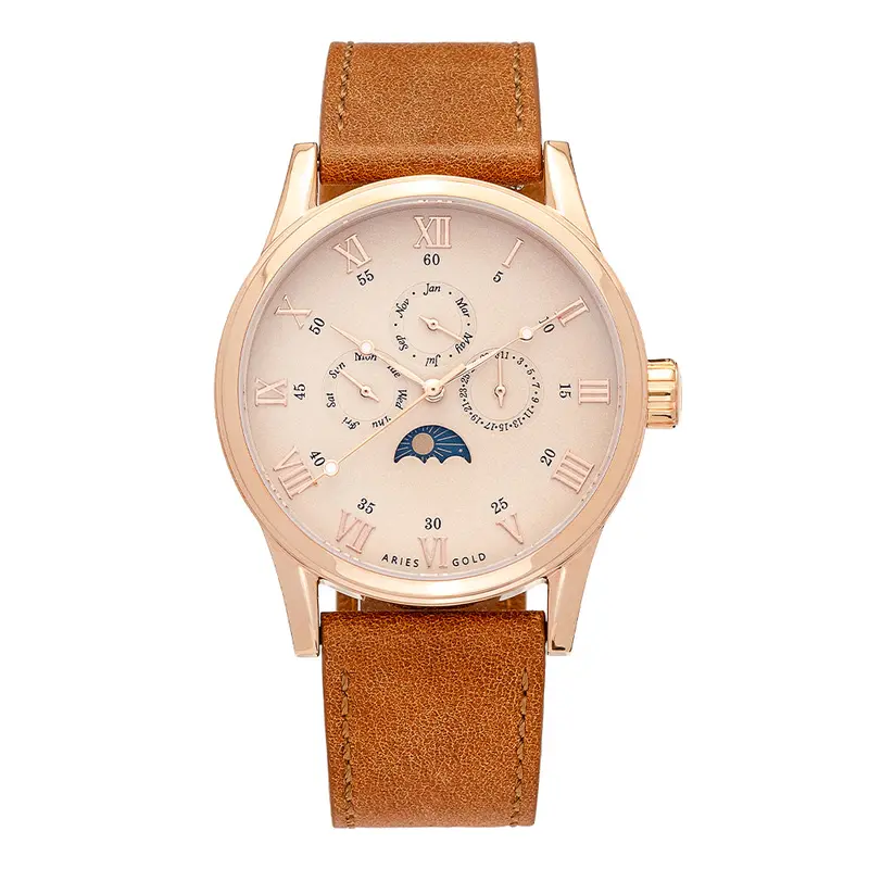 Aries Gold Multifunction Brown Men's Watch - Moon Phase | G 7019 Rg-Bei 1