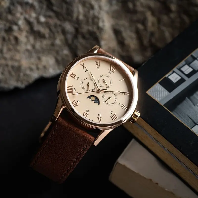 Aries Gold Multifunction Brown Men's Watch - Moon Phase | G 7019 Rg-Bei 2