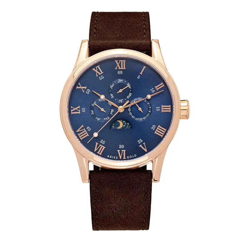 Aries Gold Multifunction Brown Men's Watch - Moon Phase | G 7019 Rg-Bu 1
