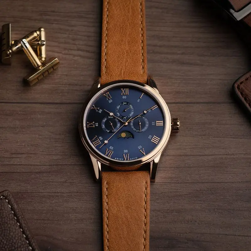 Aries Gold Multifunction Brown Men's Watch - Moon Phase | G 7019 Rg-Bu 2